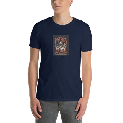 Navy unisex T-Shirt mit Frontprint „Money in Cash“.