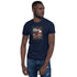 Navy unisex short-sleeve T-shirt with front square graphic print