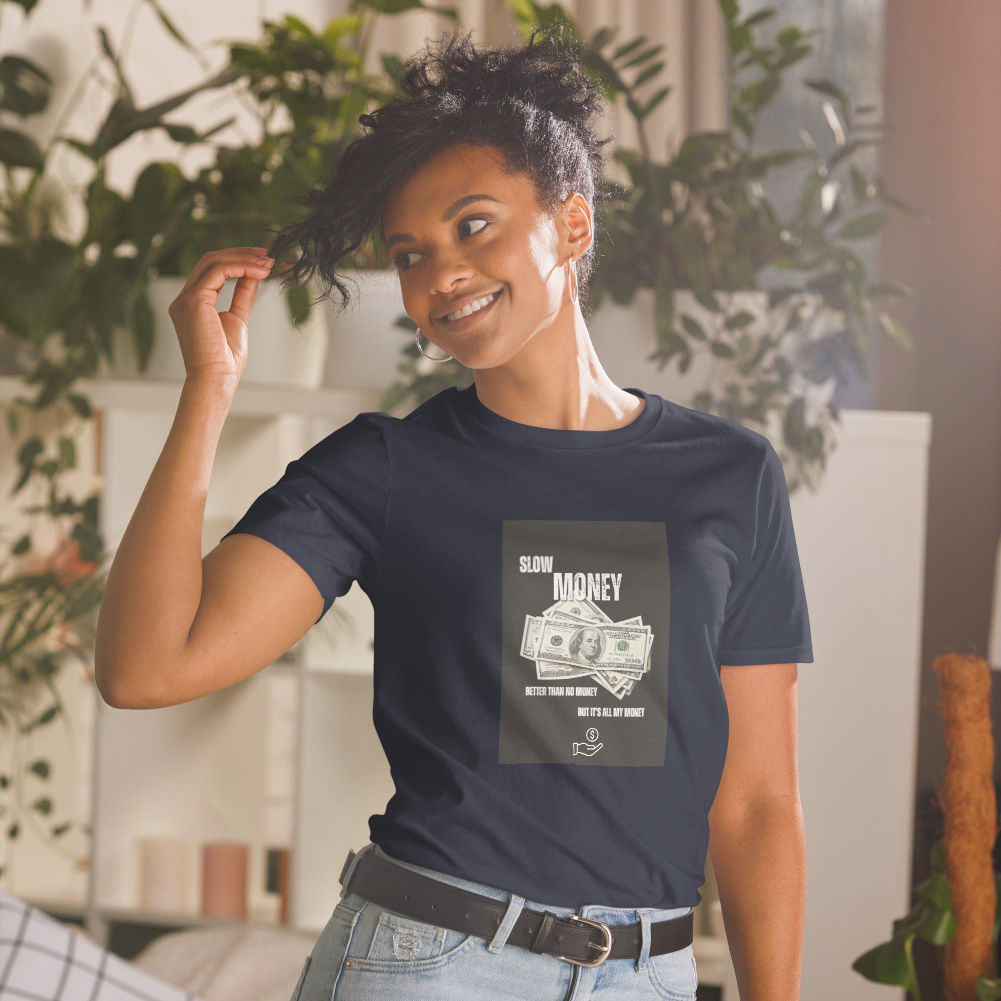 Navy unisex T-shirt with short sleeves and &