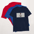 Navy unisex short-sleeve T-shirt with centered rectangular graphic print
