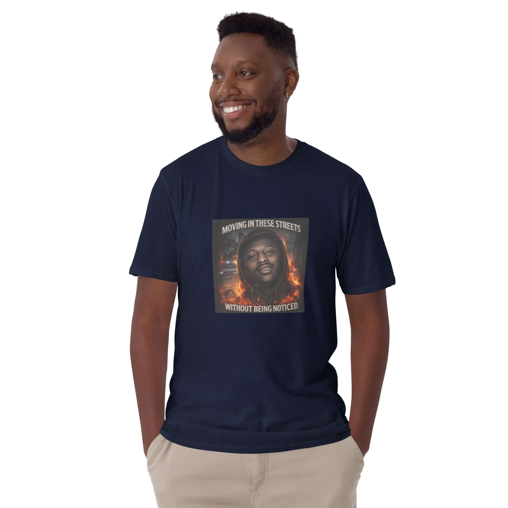 Navy unisex T-shirt with front graphic print and crew neck