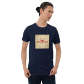 Navy unisex graphic tee with square America print centered on chest