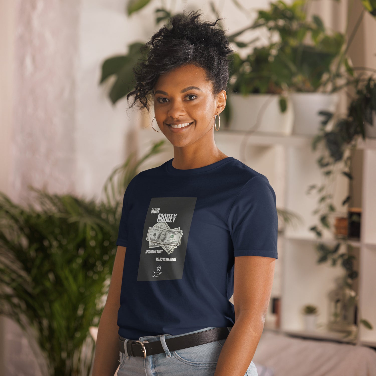 Navy unisex short-sleeve T-shirt with &