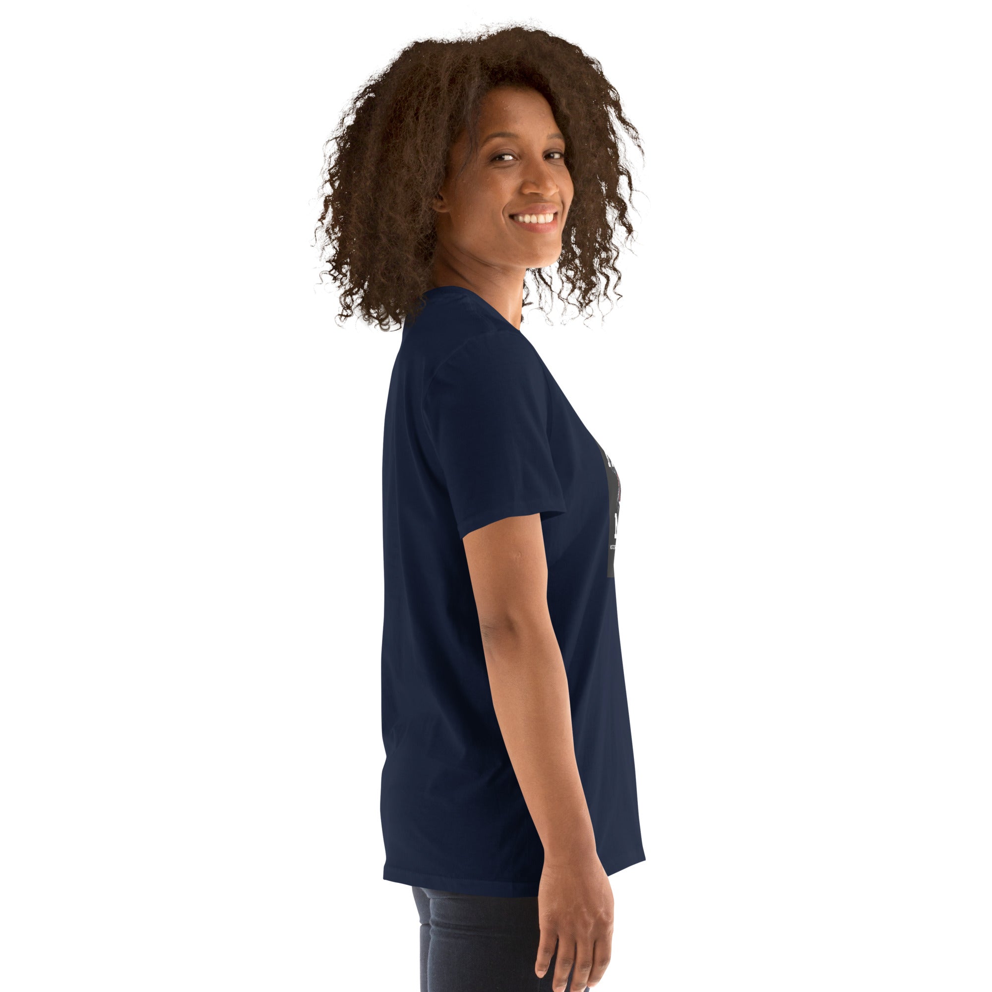 Navy unisex short-sleeve T-shirt, side view