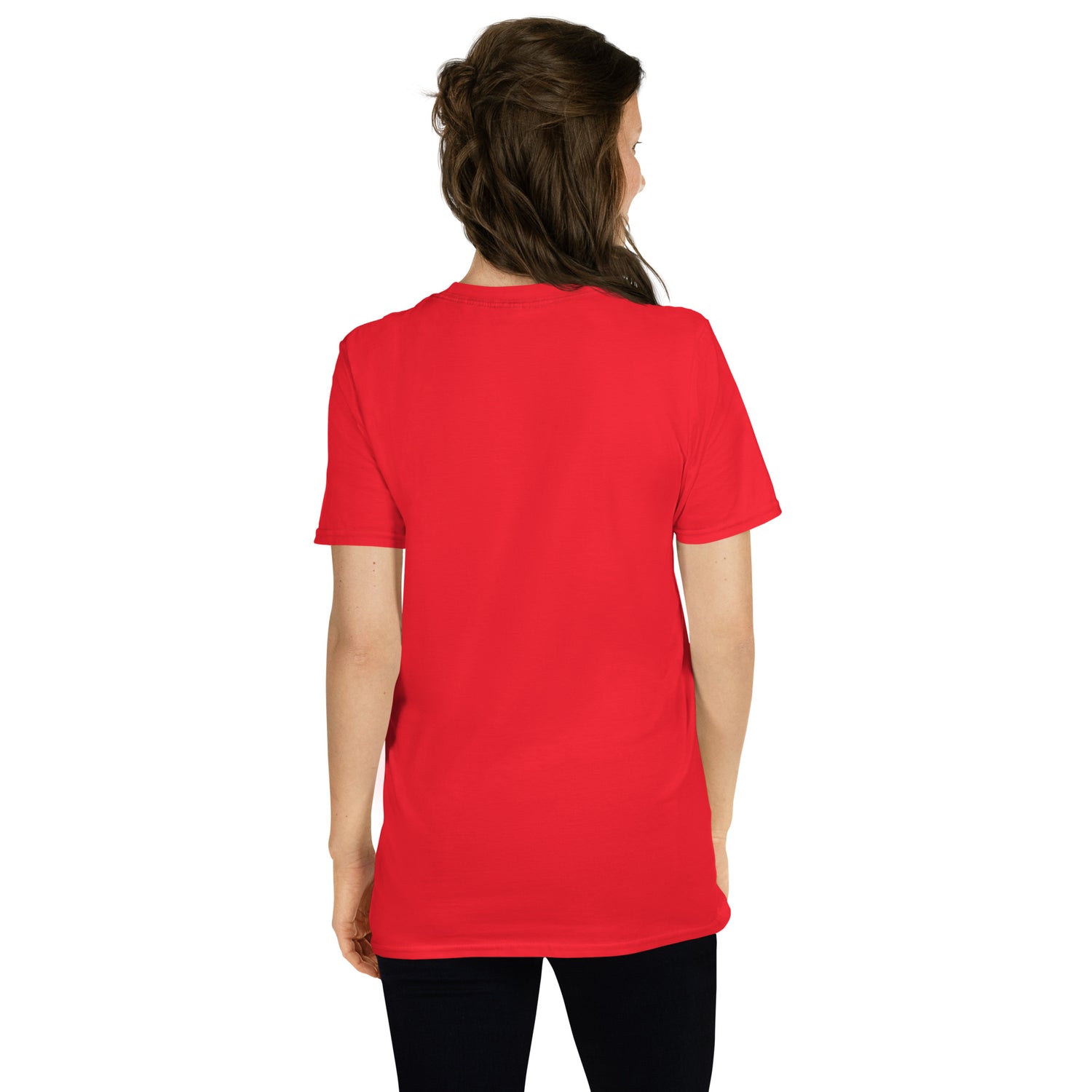 Red unisex T-shirt, back view, crew neck short sleeves