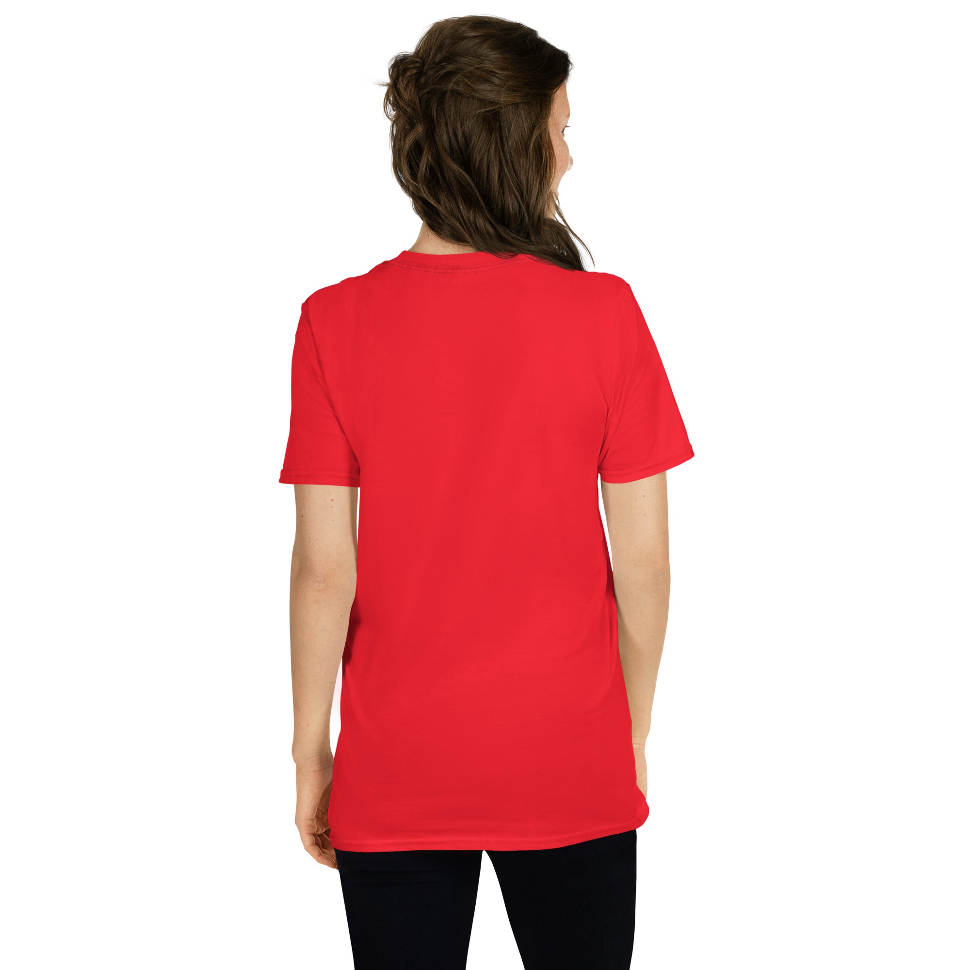 Red unisex T-shirt, back view, crew neck short sleeves
