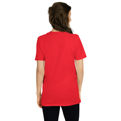 Red unisex T-shirt, back view, crew neck short sleeves