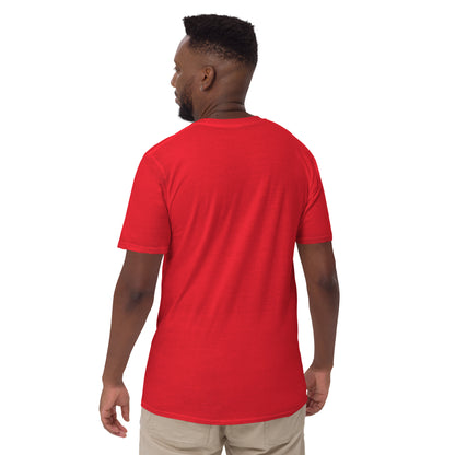 Back view of red unisex T-shirt, short sleeves and crew neck