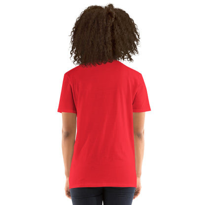 Red unisex short-sleeve T-shirt, back view