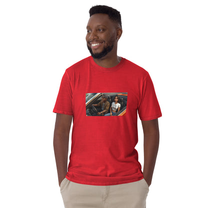 Rotes Unisex T-Shirt mit rechteckigem Foto-Frontaufdruck
