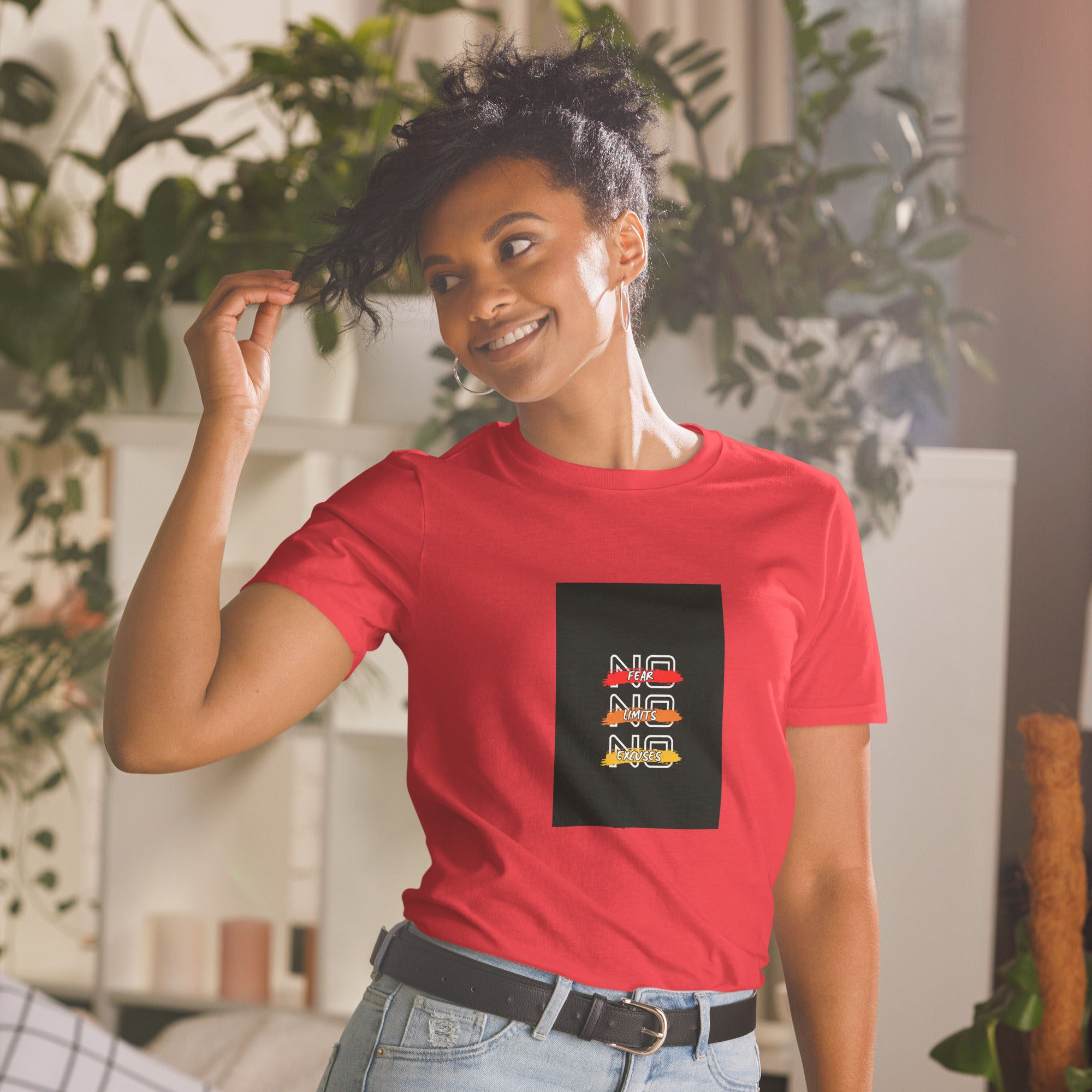 Unisex T-shirt with short sleeves, red, square logo graphic on chest