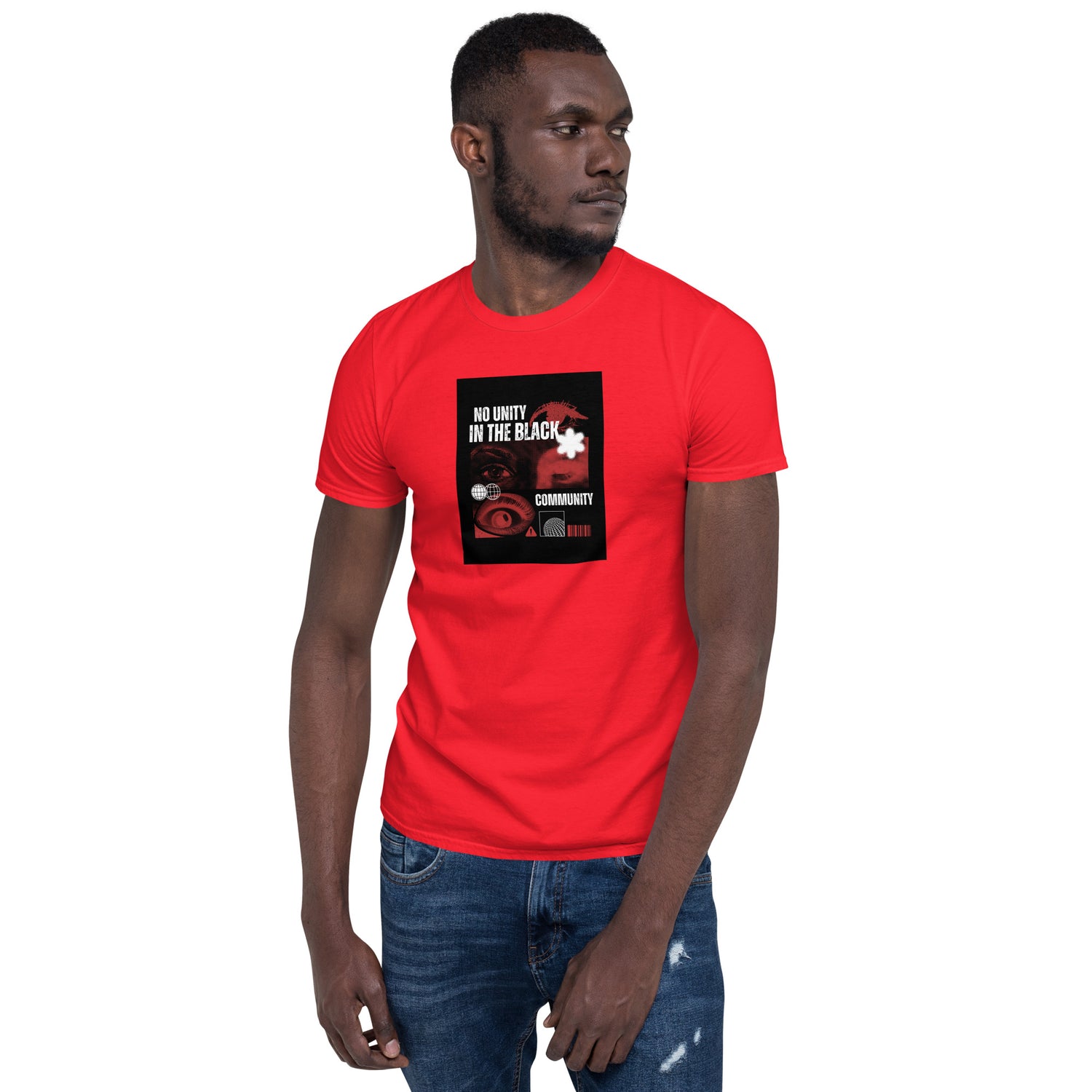 Unisex short-sleeve T-shirt, red, front graphic print