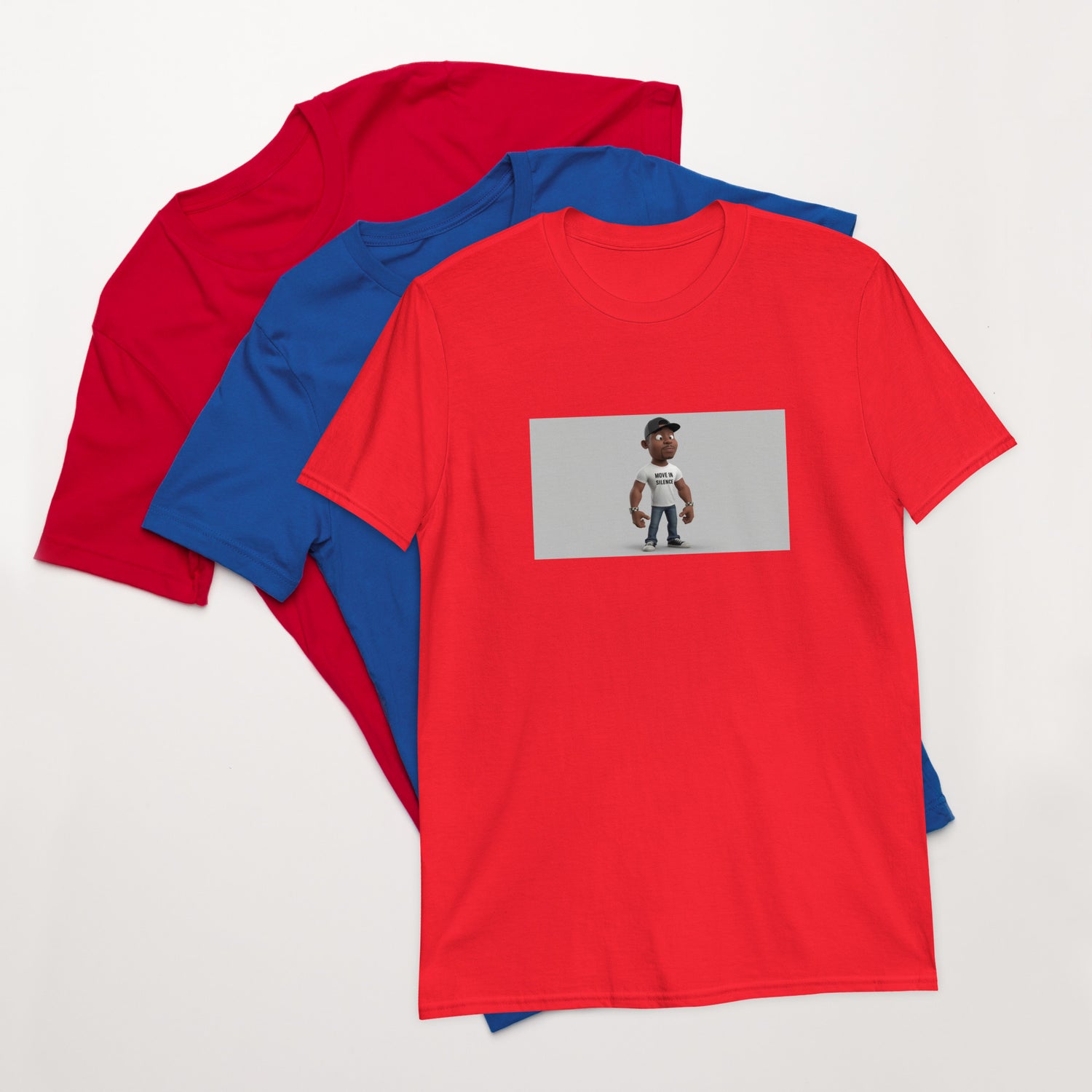 Red unisex short-sleeve T-shirt with centered rectangular graphic print