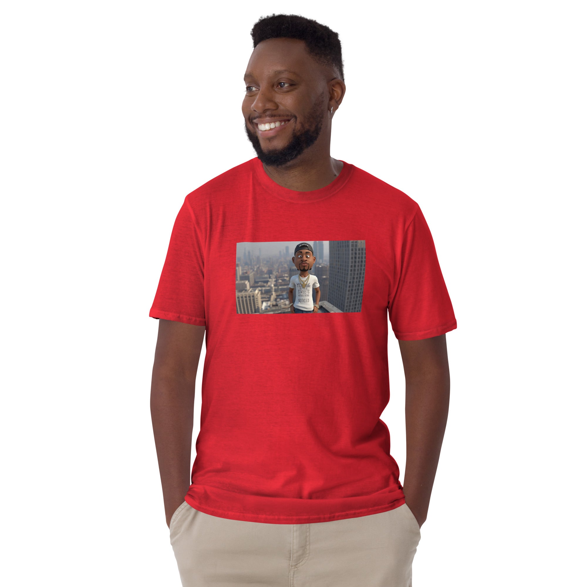 Unisex short-sleeve T-shirt (red) with front photo graphic
