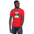 Red unisex T-shirt with front graphic print, crew neck