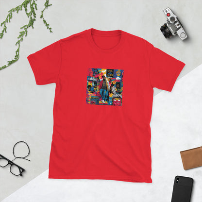 Red unisex T-shirt, short sleeves, front graphic panel