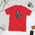 Red unisex T-shirt, short sleeves, front graphic panel
