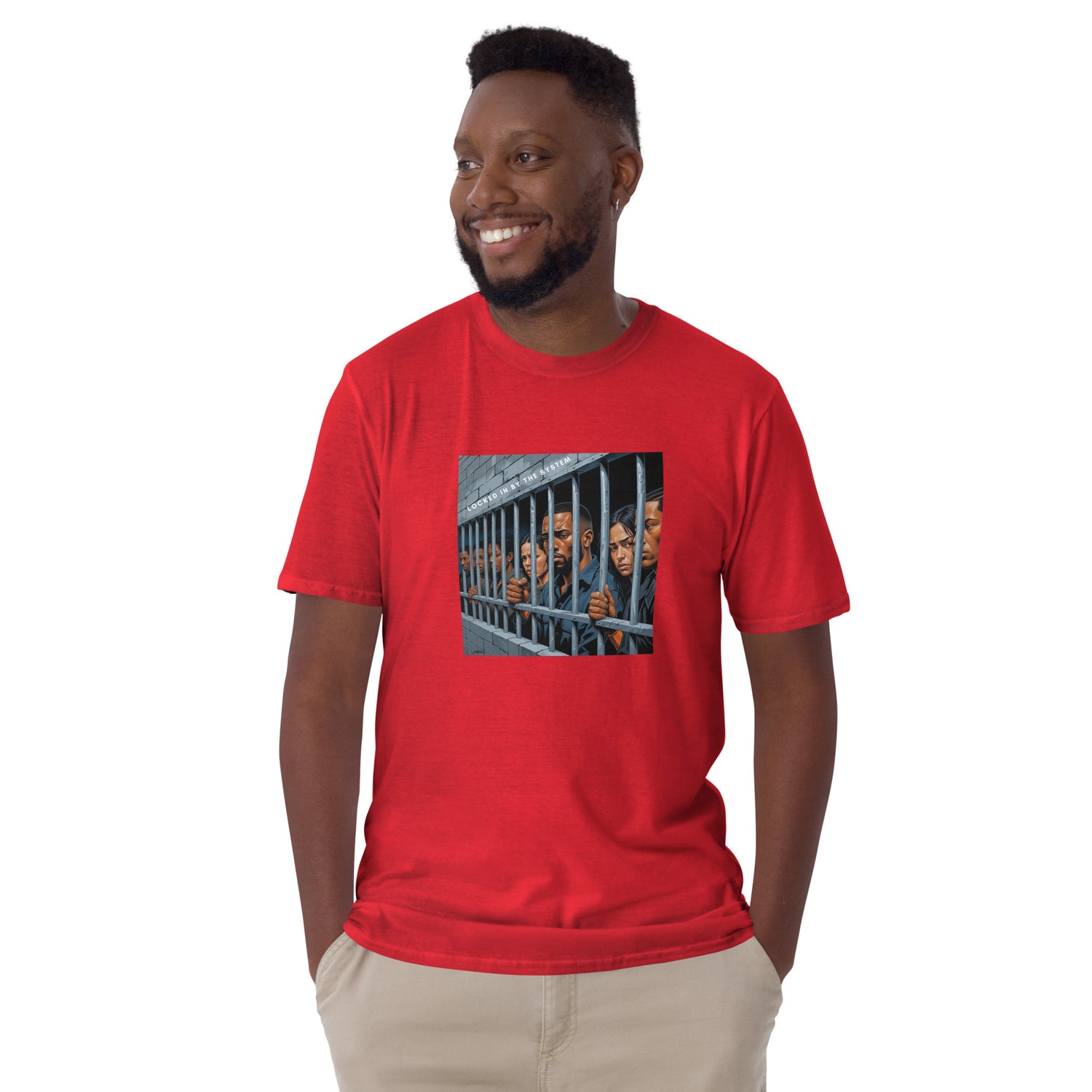 Red unisex T-shirt with centered front graphic print