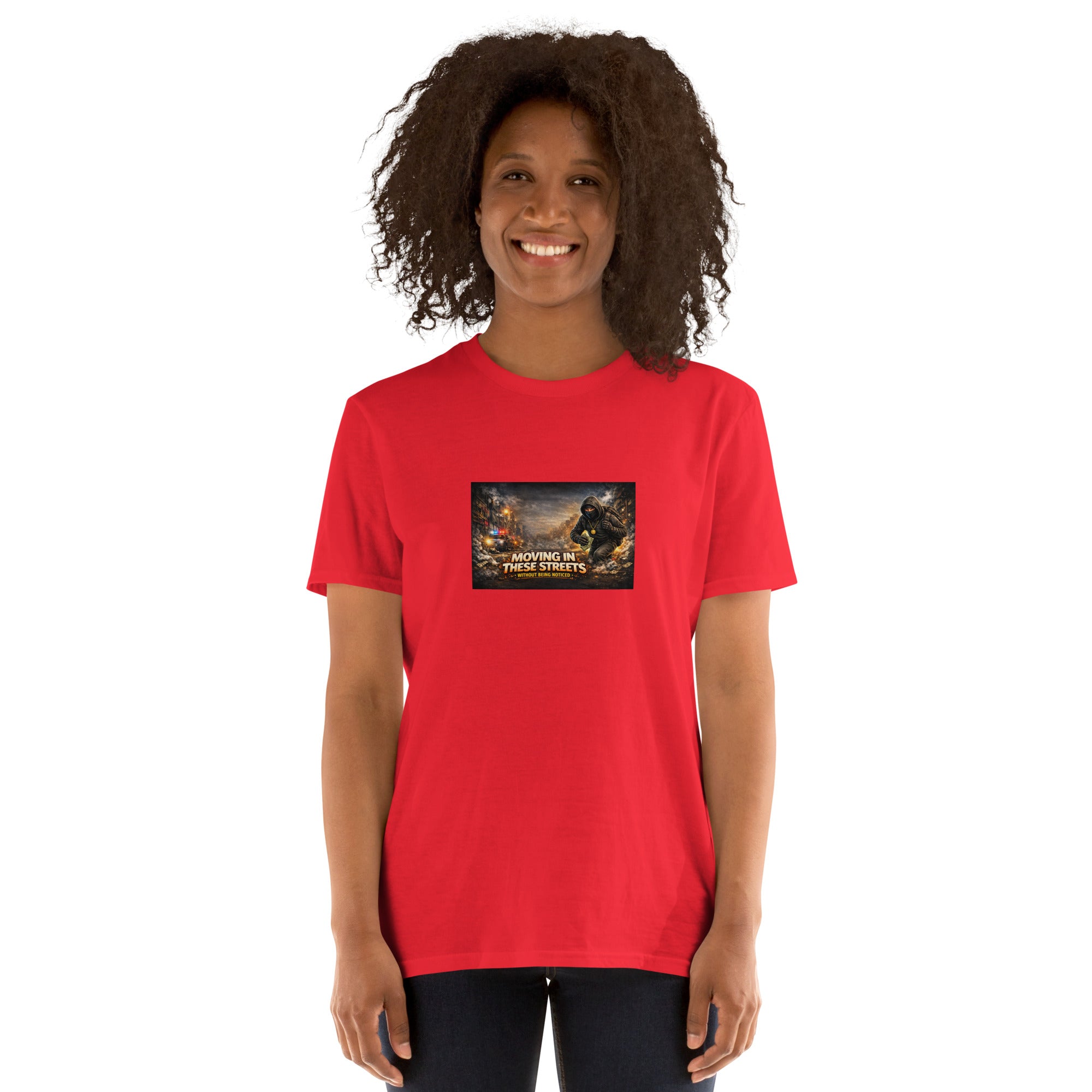 Premium T-shirt in red with front chest graphic patch, crew neck, short sleeves