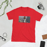 Red graphic streetwear T-shirt with front photo print rectangle design