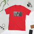 Red graphic streetwear T-shirt with front photo print rectangle design