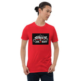 Red unisex graphic T-shirt with front “Streets Jal or Death” square logo.