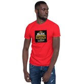 Red unisex short-sleeve T-shirt with black-and-yellow chest graphic print, crew neck
