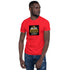 Red unisex short-sleeve T-shirt with black-and-yellow chest graphic print, crew neck