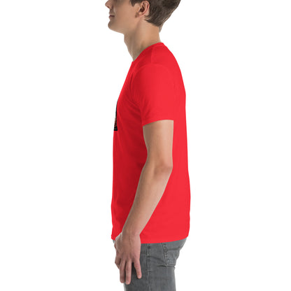 Red unisex short-sleeve T-shirt, side profile with smooth fabric
