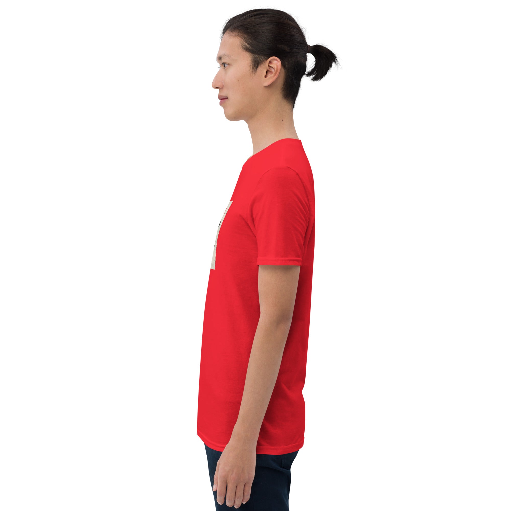 Red T-shirt side profile, short sleeves
