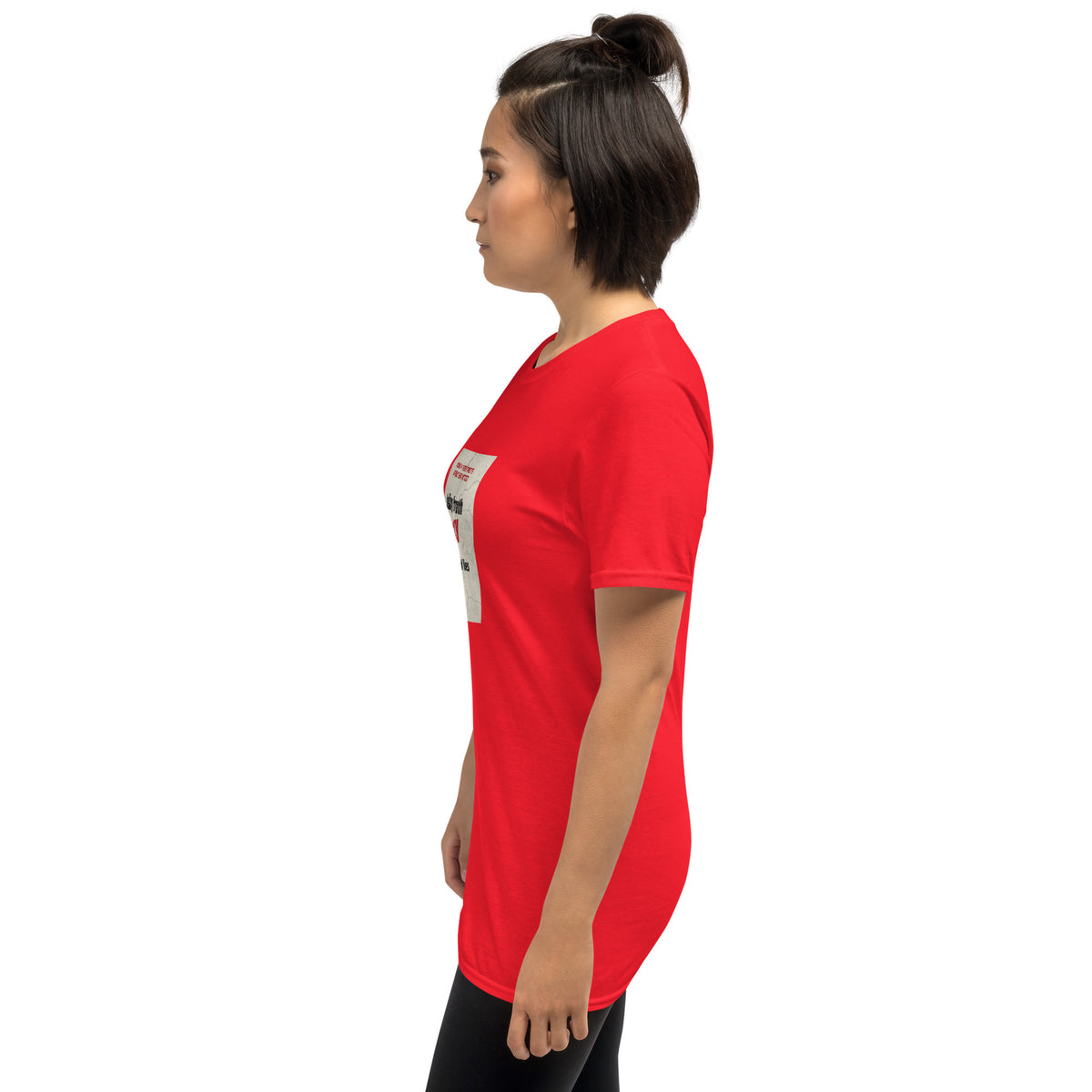 Red unisex graphic T-shirt with small back print