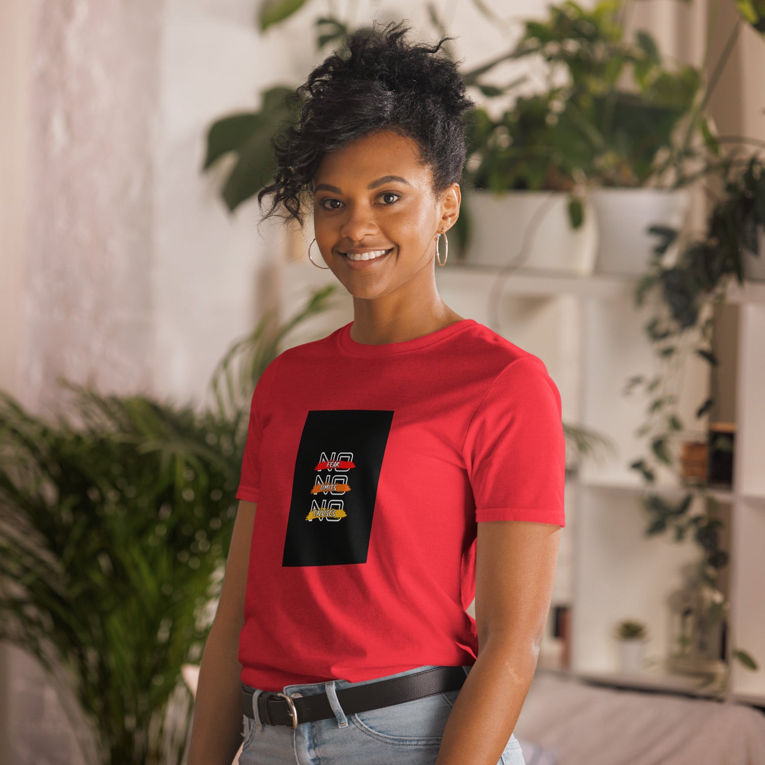Unisex T-shirt, red, crew neck with square logo graphic on front