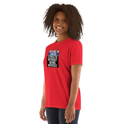 Unisex T-shirt red, front view, square typography graphic on chest