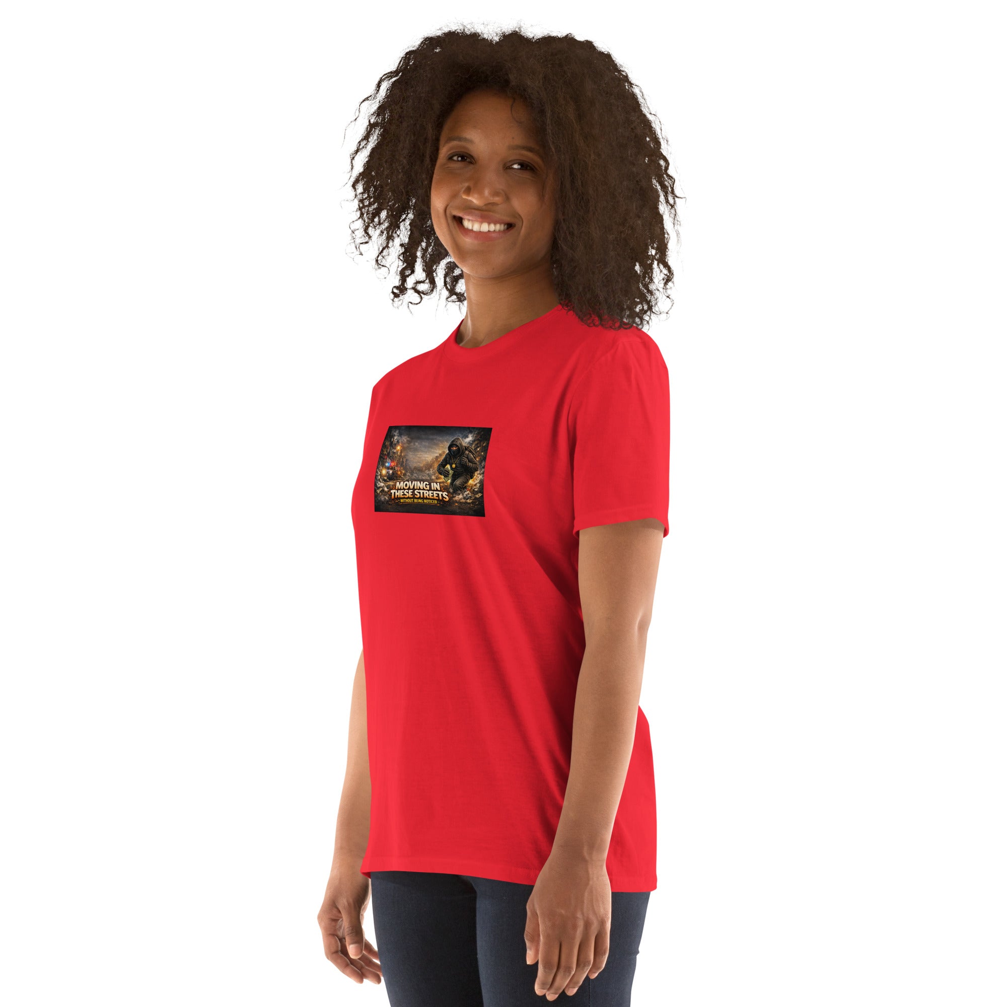 Premium T-shirt in red with front graphic patch, crew neck and short sleeves