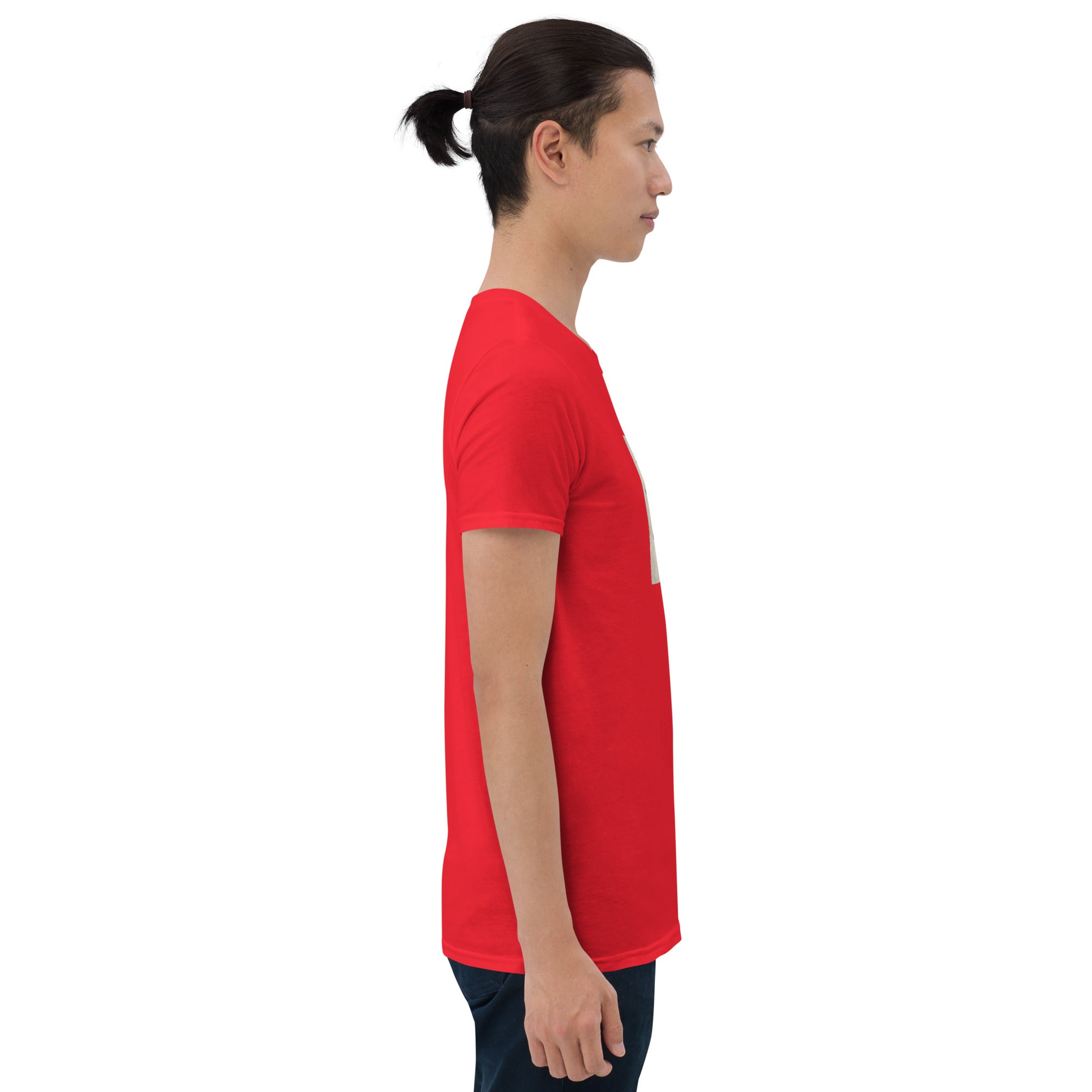 Red T-shirt side view, short sleeves