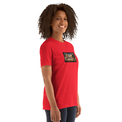 Premium T-shirt in red with front chest graphic patch, crew neck, short sleeves
