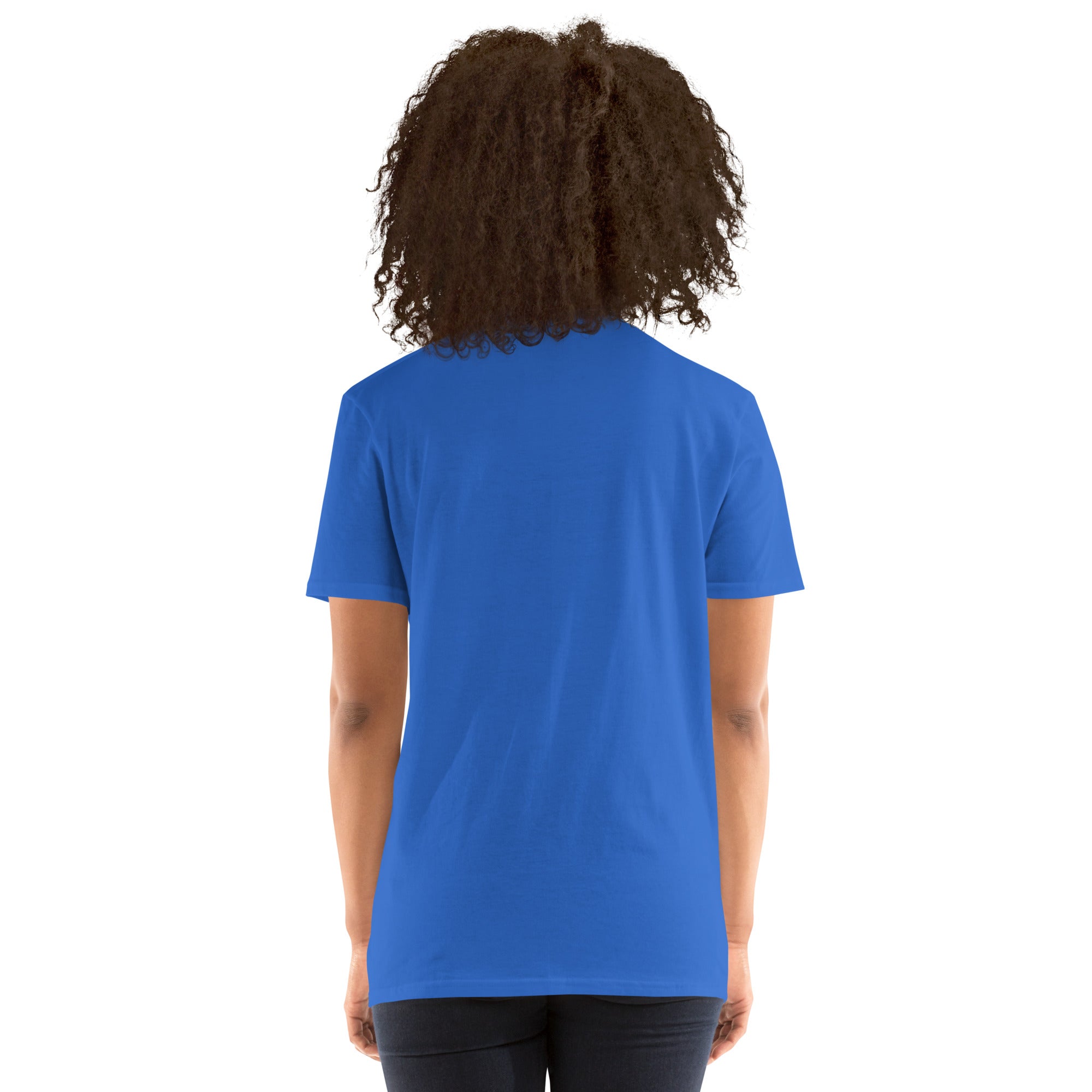 Premium T-shirt in royal blue, back view with crew neck and short sleeves