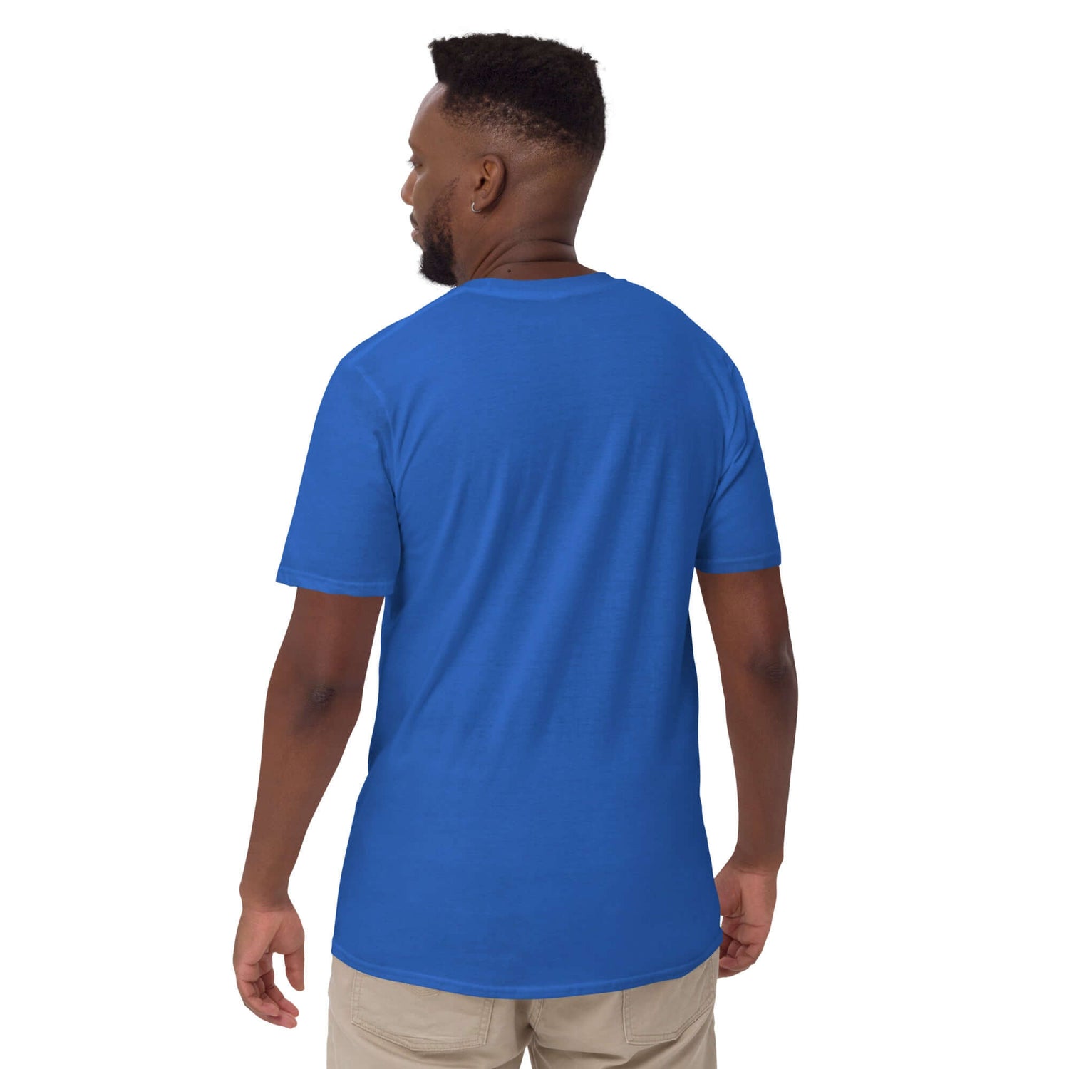 Royal blue unisex T-shirt, back view with crew neck and short sleeves