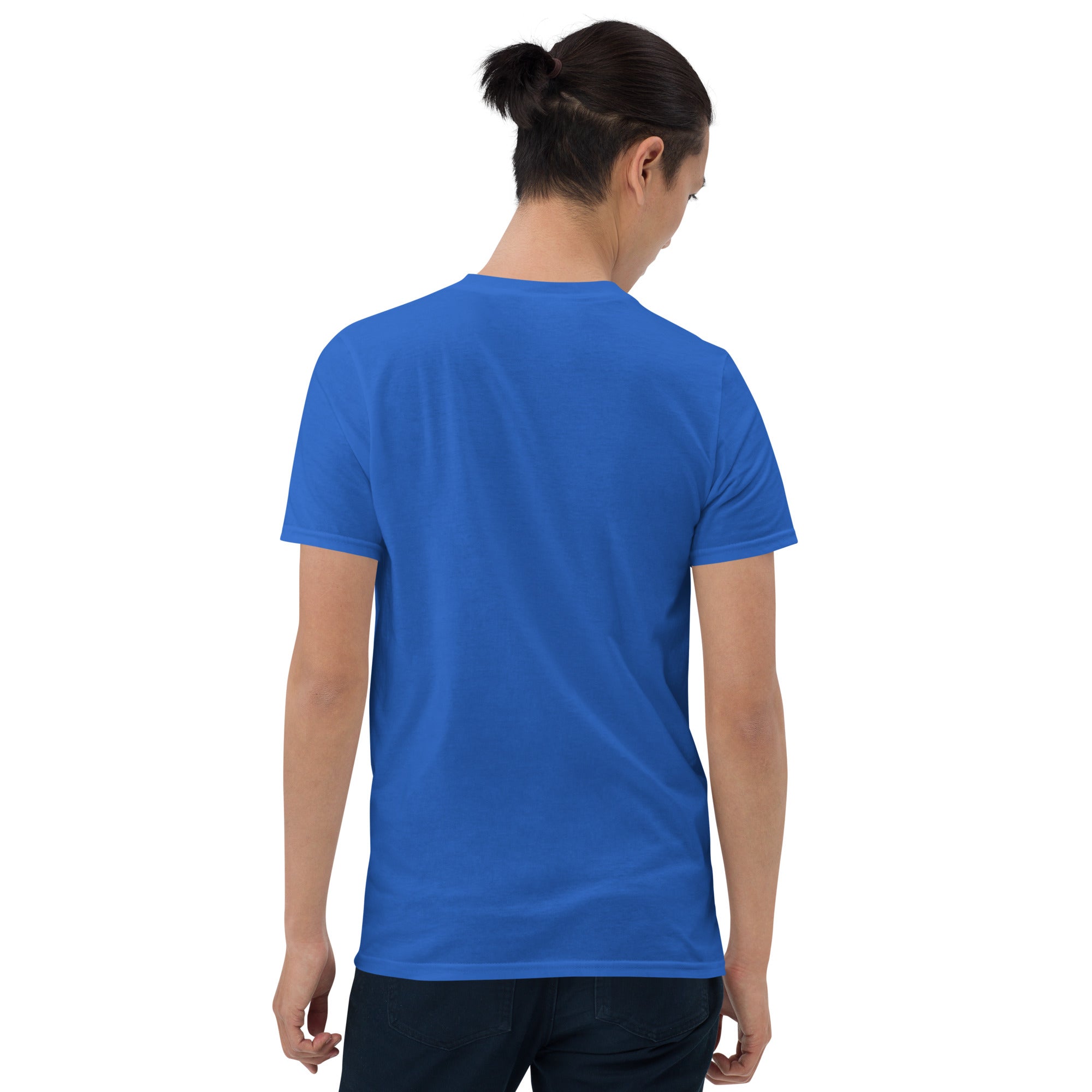 Unisex short-sleeve T-shirt, blue, back view