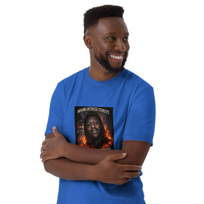 Royal blue unisex T-shirt with front graphic print and crew neck