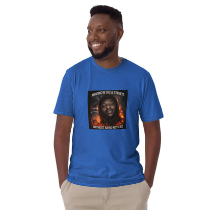 Blue unisex T-shirt with front graphic print and crew neck
