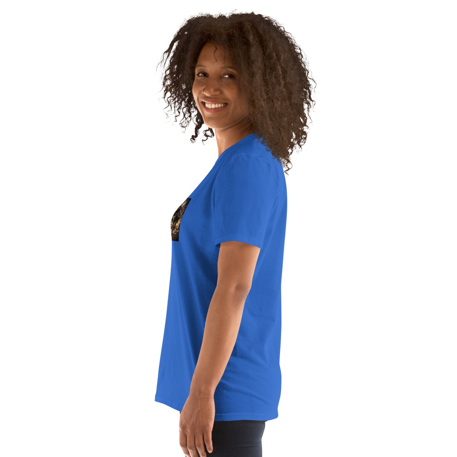 Royal blue short-sleeve T-shirt, crew neck, plain front