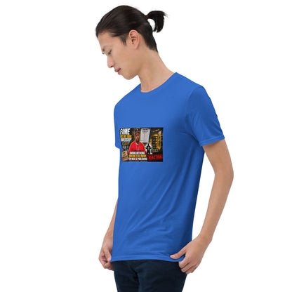 Unisex short-sleeve T-shirt, blue, front chest graphic print