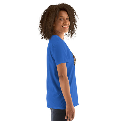 Royal blue short-sleeve T-shirt shown from the side, crew neck