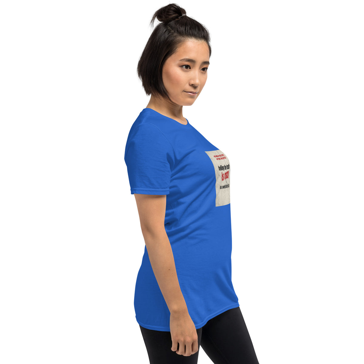 Blue unisex graphic T-shirt with square chest logo print
