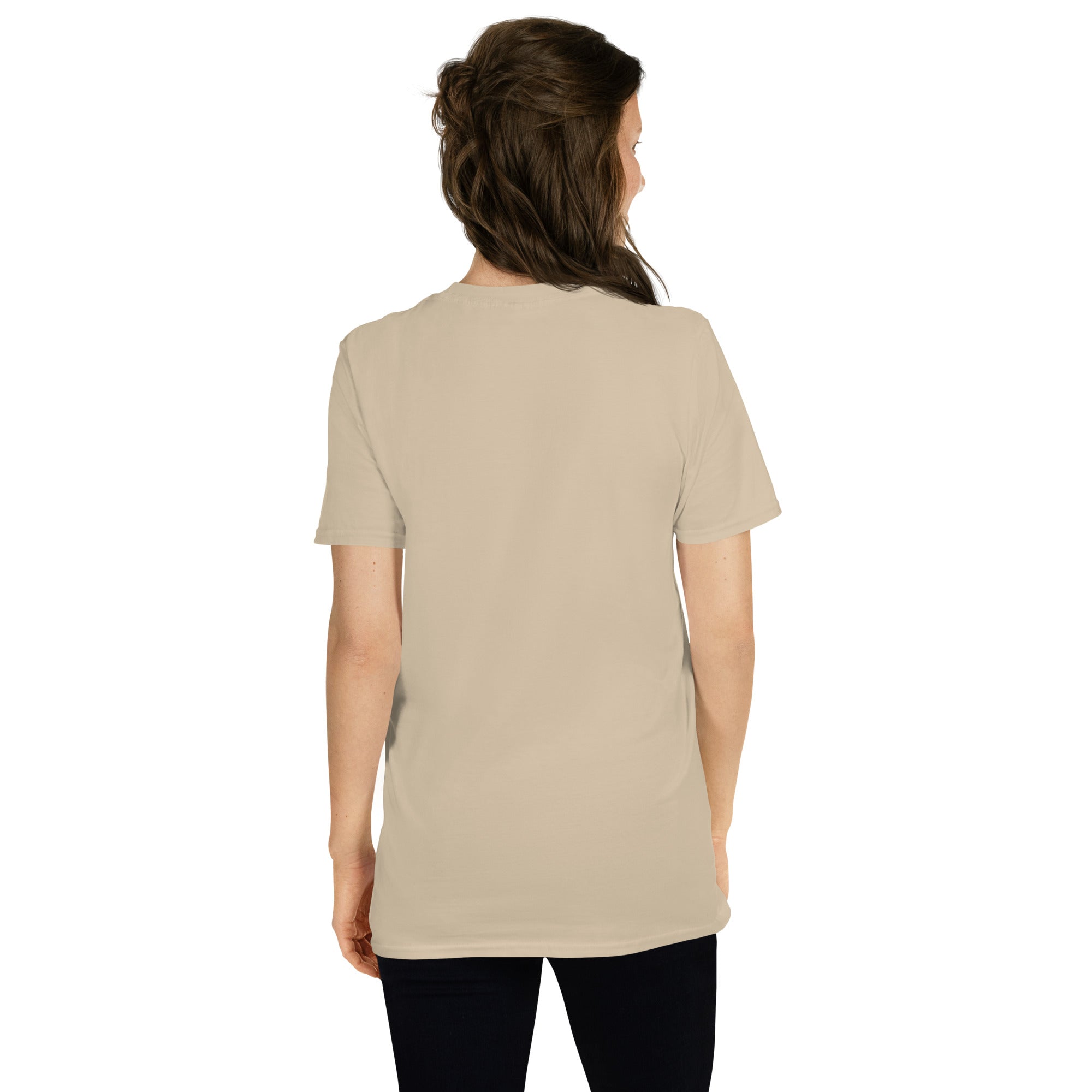 Beiges Unisex-T-Shirt Rückansicht, schlicht