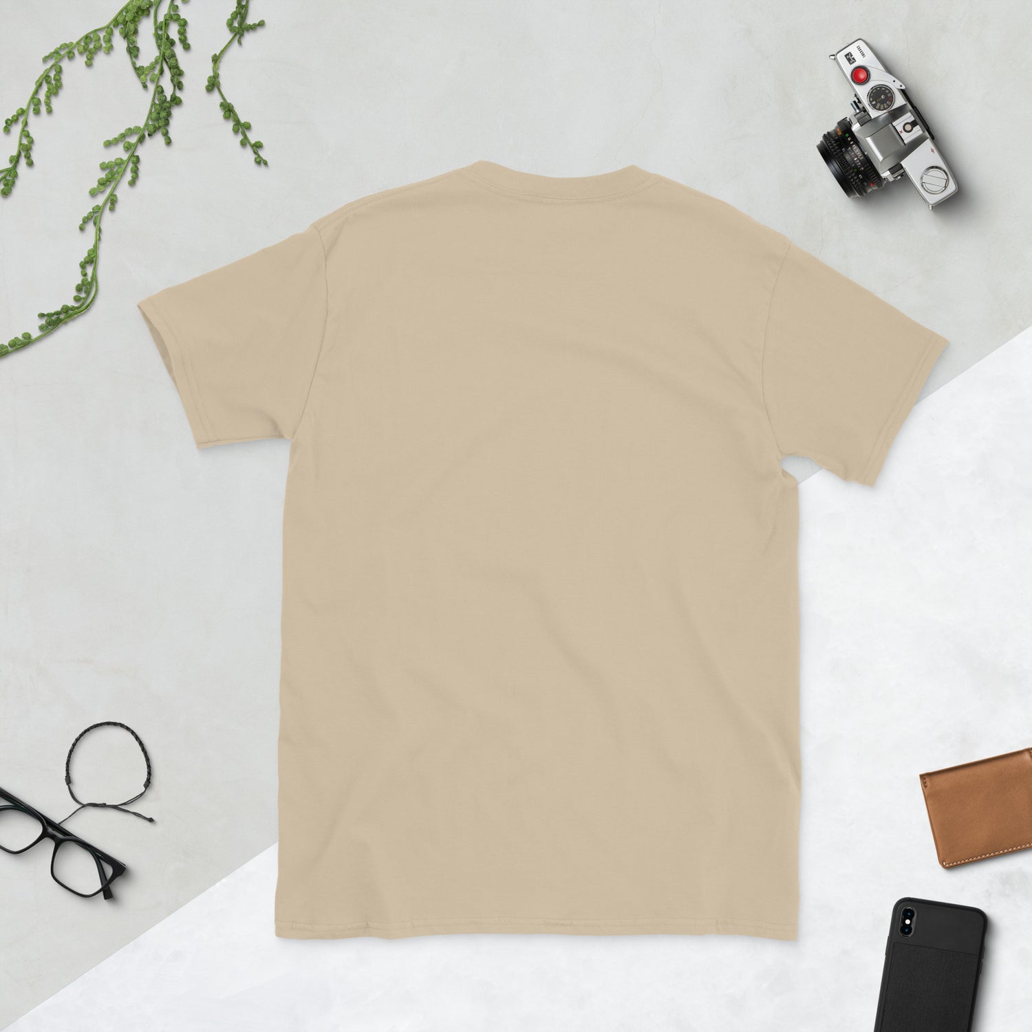 Sand unisex T-shirt, short sleeves, plain back view