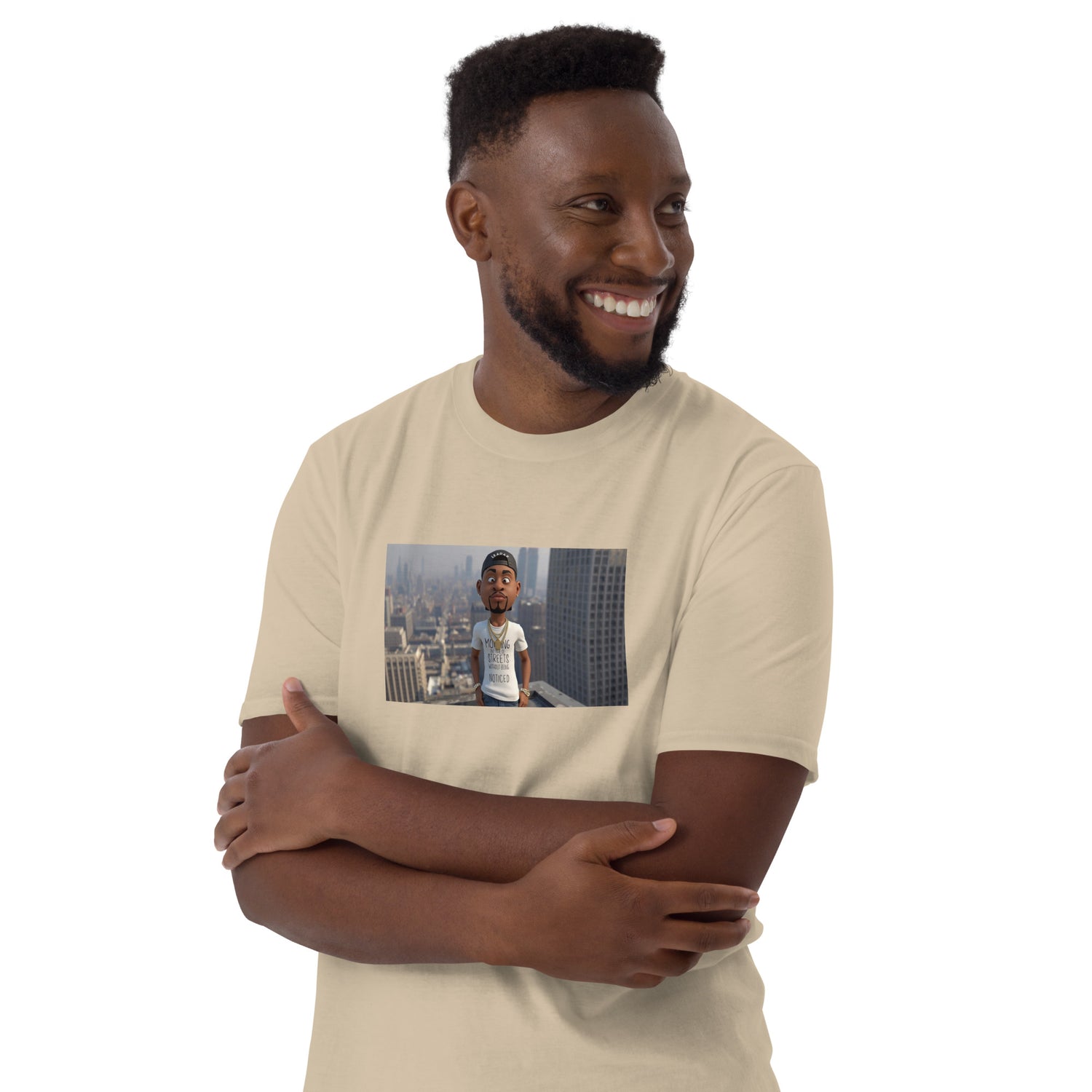 Natural/Beige unisex short-sleeve T-shirt with front rectangular graphic print