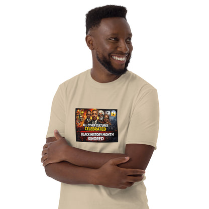 Sand unisex T-shirt with celebratory graphic on chest