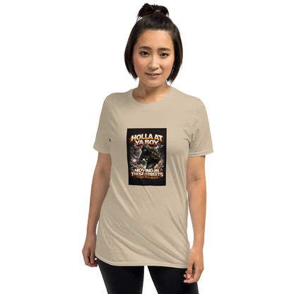 Sand unisex T-shirt with front graphic print, short sleeves, crew neck